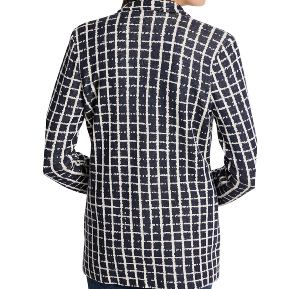 Nic+Zoe Painted Plaid Boyfriend Oversized Blazer Navy/White Knit Plus Size Sz 3x - Picture 4 of 12